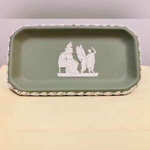1976 Wedgwood Jasperware Sage Green Small Trinket Tray Dish 3” X 6" Made England